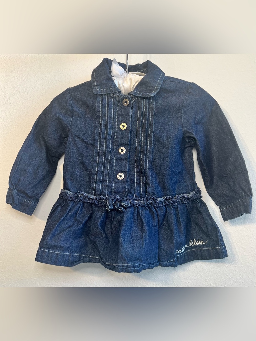 Calvin Klein Girls Dark Blue Denim Peplum Button Jacket Like New